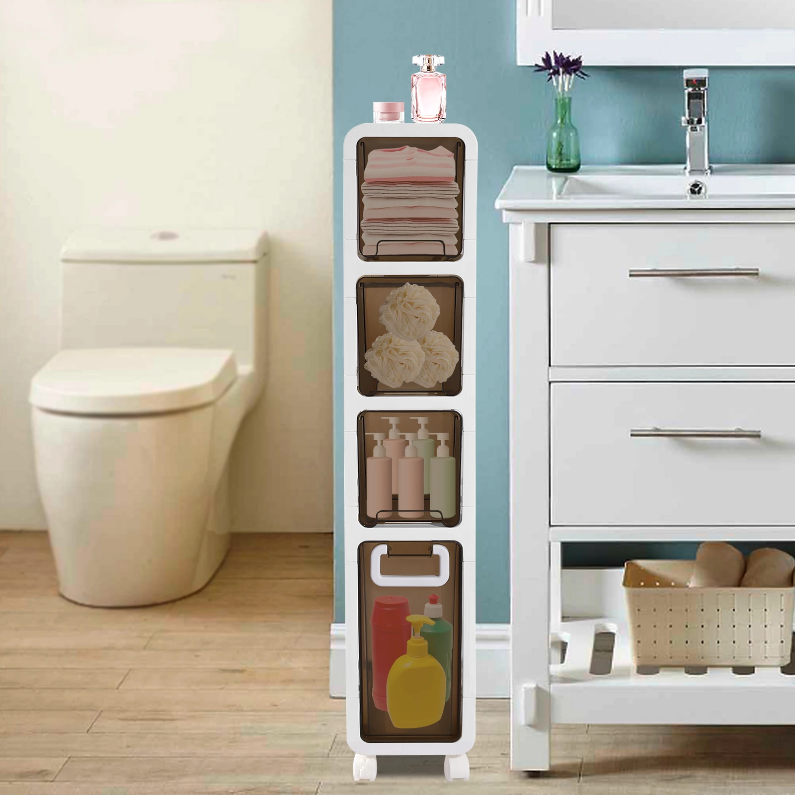 

Bathroom Storage Rack – Narrow Gap Floor Cabinet for Toilet, Slim Space Organizer for Small Bathroom Storage