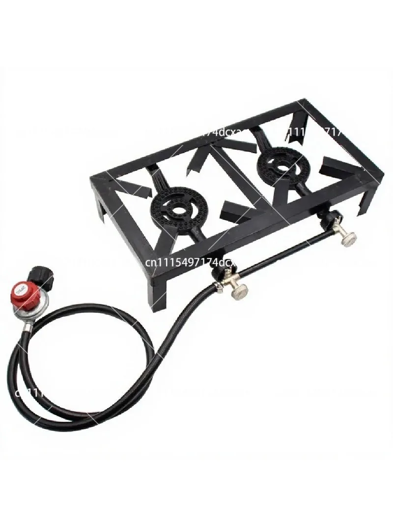 Portable Outdoor Gas Stove Double Burner Propane Camping Stove with Adjustable Regulator Hose for BBQ Cooking
