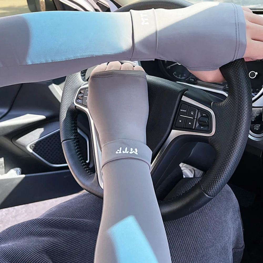 لطيف حماية الذراع طويلة الأكمام الحرير الجليد متقلب مطاطا واقية من الشمس الذراع يغطي المضادة للأشعة فوق البنفسجية الأشعة فوق البنفسجية العزل قفازات ركوب الدراجات في الهواء الطلق