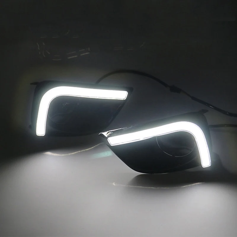 1 Pair Car Daytime Running Light Turn Signal Light 2-Color DRL LED Fog Lamp for Toyota Vios 2014 2015 2016