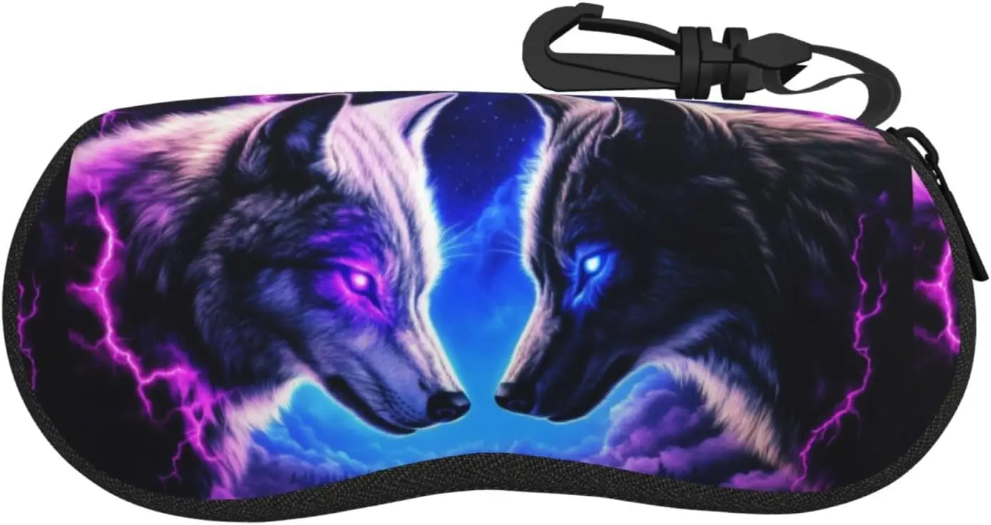 

Fantasy Art Purple And Blue Wolves Portable Glasses Case Light Sunglasses Bag Eyeglasses Case