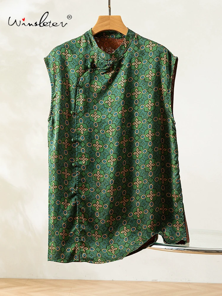 

Winsleter-100%Real Silk Watered Gauze Elegant Vest, Woman Sleeveless Jacquard, Retro Loose Tank Top, 2025 Summer New T56735CC
