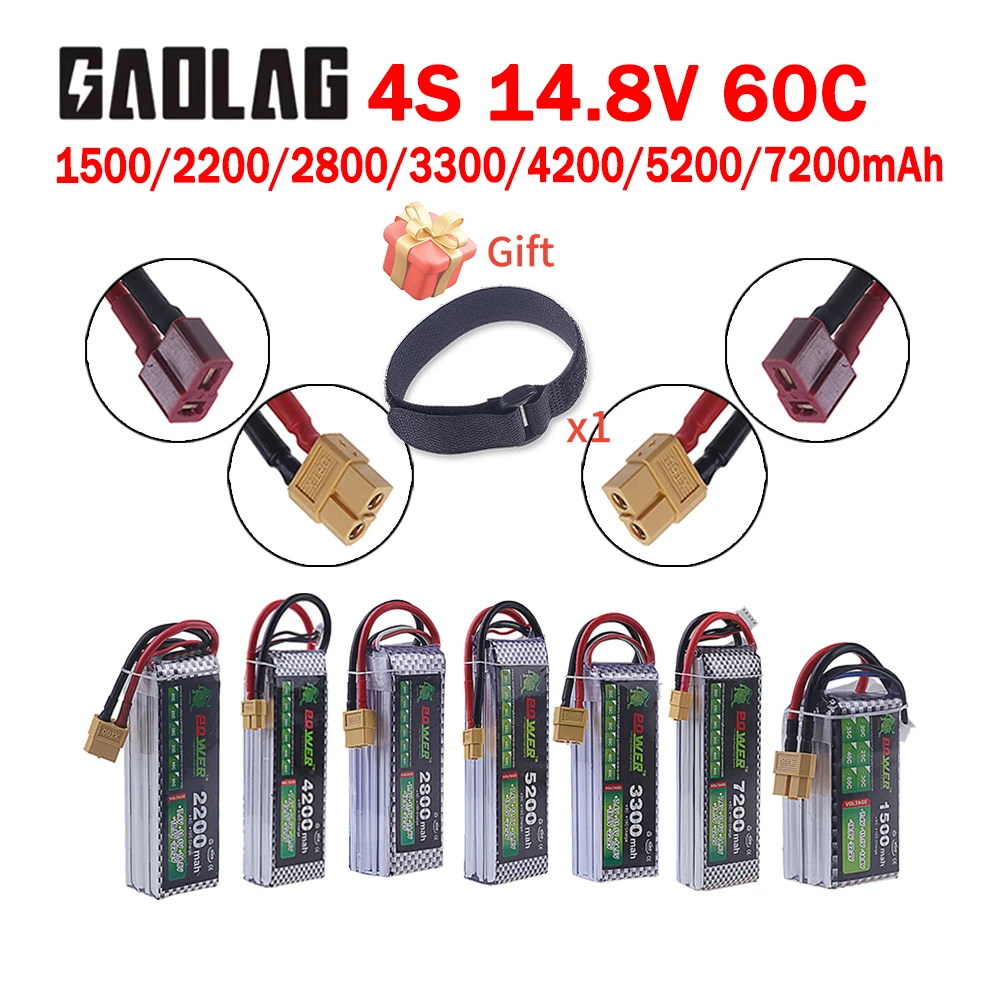 7200mAh 5200mAh 4200mAh 4S 1500mAh 2200mAh 3300mAh 14.8V RC LiPo Battery T/XT60 Plug For Car RC Drone Racing Car Spare Parts