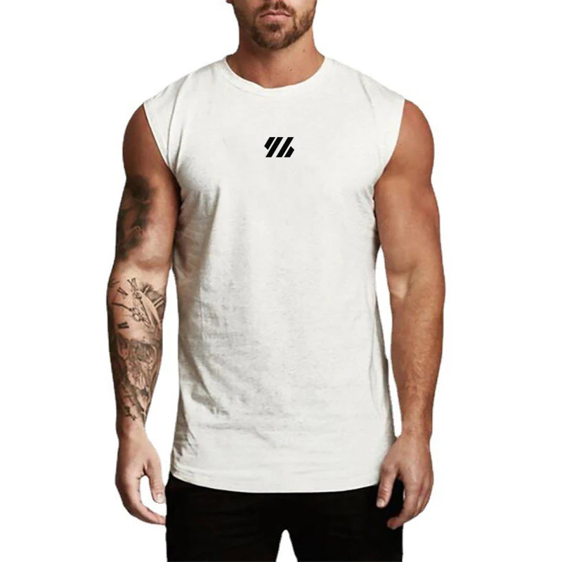 

Gym Runnning Sleeveless Shirts Fitness Sportwear Workout Muscle Men's Casual Tees Tops Cotton Breathable Bodybuilding Tank Tops