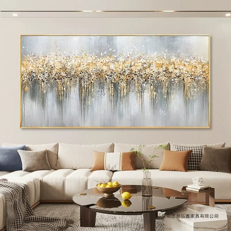 Pure Hand Painted Abstract Gold Jade Oil Painting Modern Light Luxury Living Room Decor Sofa Background Wall Art Hanging