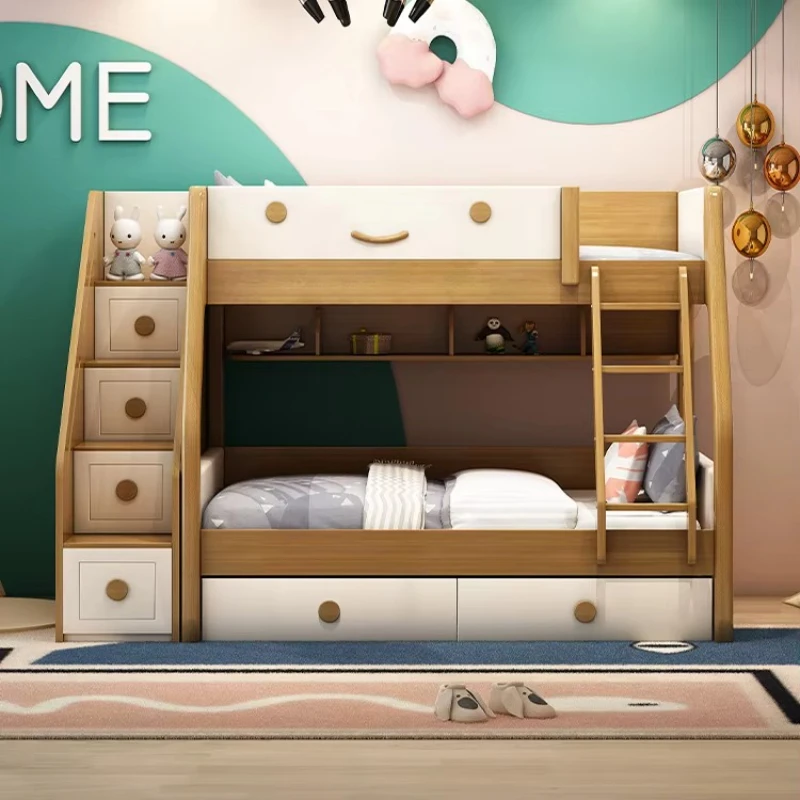 

Solid wood double-layer adult children's furniture full-size children's double bunk bed frame double full bed with wardrobe