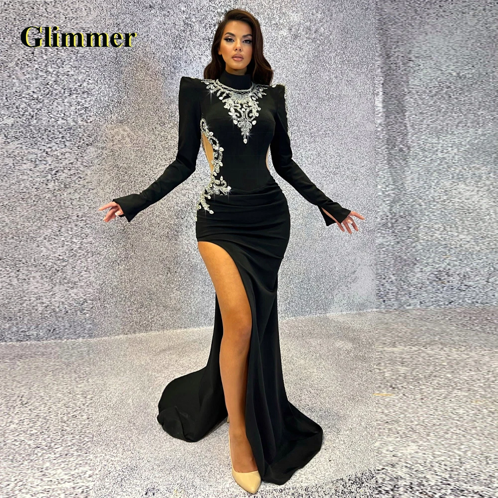 Glimmer Stylish Celebrity Dresses for Women Crystal Ruched  High Neck Mermaid Formal Party Dress Robes De Soiree Customised