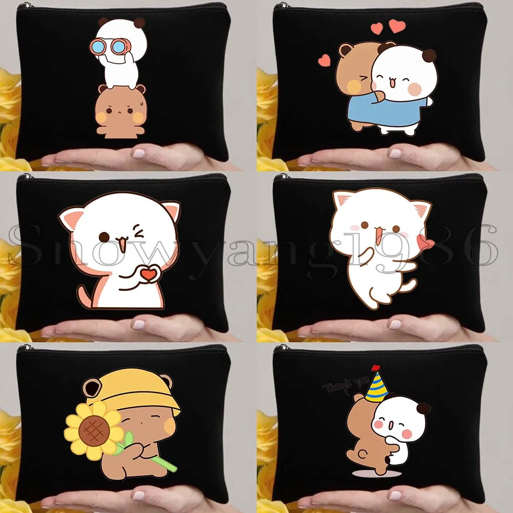 

6pcs Aesthetic Couple Bears Kawaii Animal Cartoon Lovely Printed Canvas Cosmetic Bag Makeup Toilet Bag Pencil Case Zipper Pouch