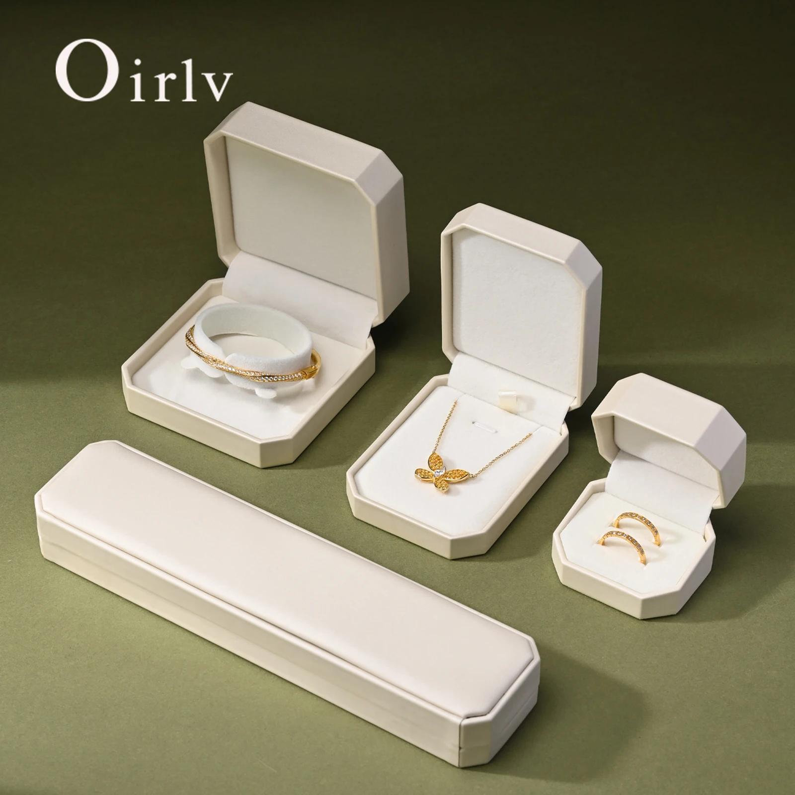 

Oirlv Single and Double Ring Box PU Leather Wedding Jewelry Box Organizer Case Gift Jewelry Ring Box for Engagement Customizable