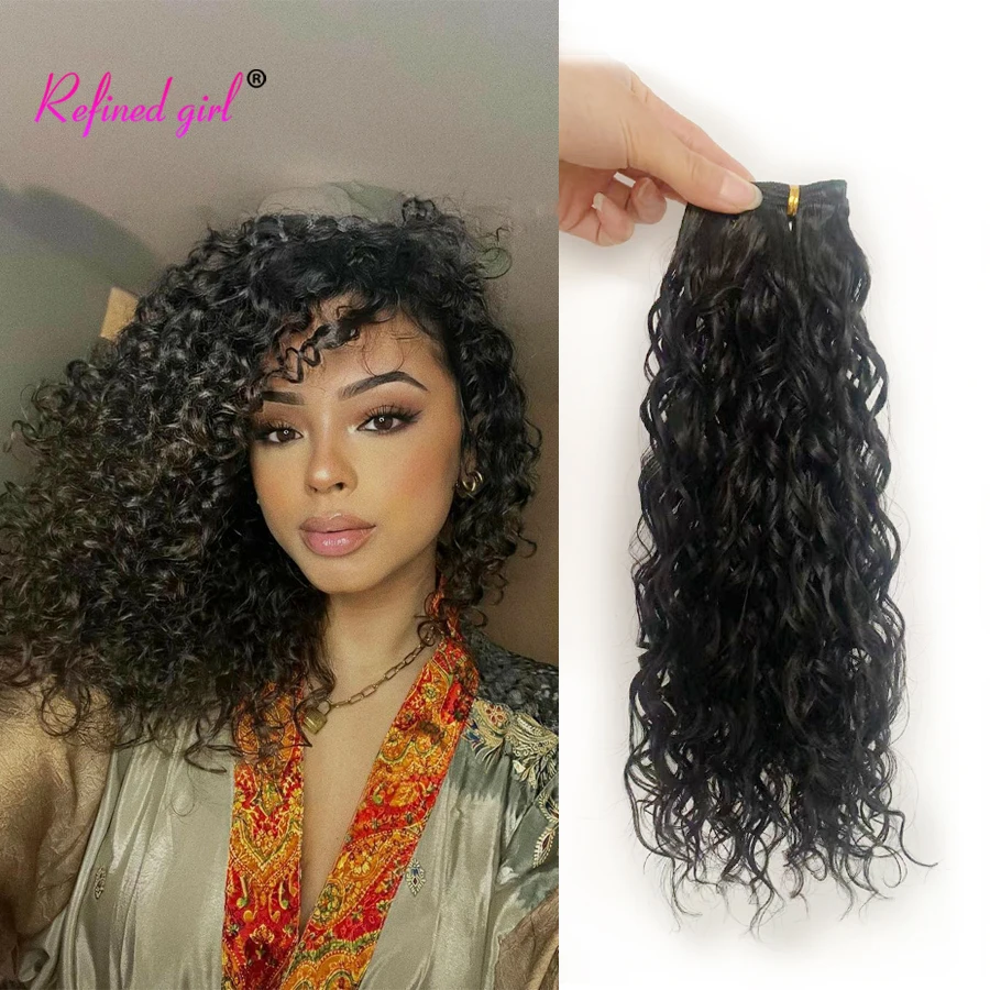 Synthetic Hair Water Wave Synthetic Black Hair Weave 3Bundles Deals 10 12 14inches Short Wave Hair For Black Woman Girls