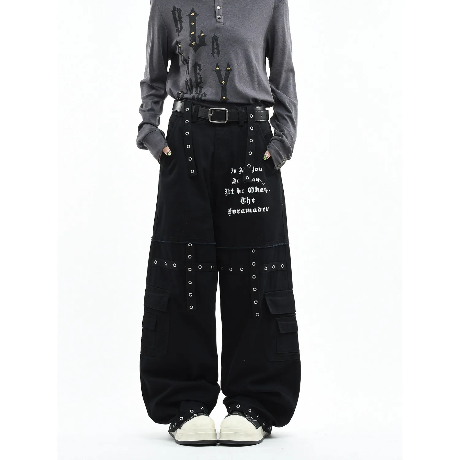 

Original American Punk Design Multi-Pocket Work Pants Loose Straight Leg Casual Long Trousers for Men And Women