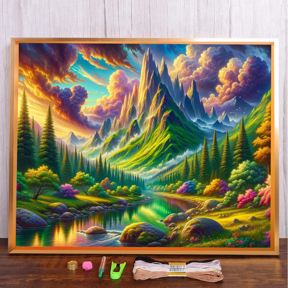

Landscape River Printed Canvas 11CT Cross Stitch Embroidery Kit DMC Threads Handmade Sewing Craft Knitting Magic Mulina Sales