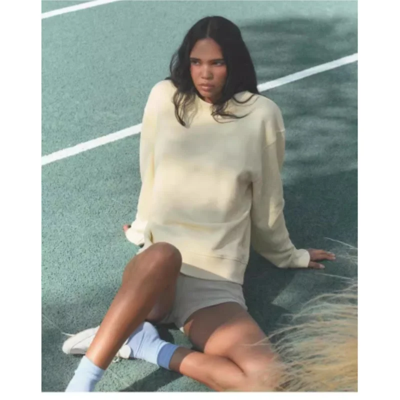 Nieuw 2024 Faionable Oversized Long Sve round Ne Fce Sweatshirt voor dames, matchend, comfortabel, normale lengte, kleur