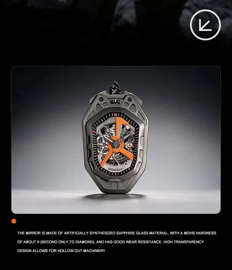 CRONUSART Men Automatic Watch 45mm*69mm Mechanical Pocket Watch Titanium Case Luminous Sapphire Mirror Skeleton Dial