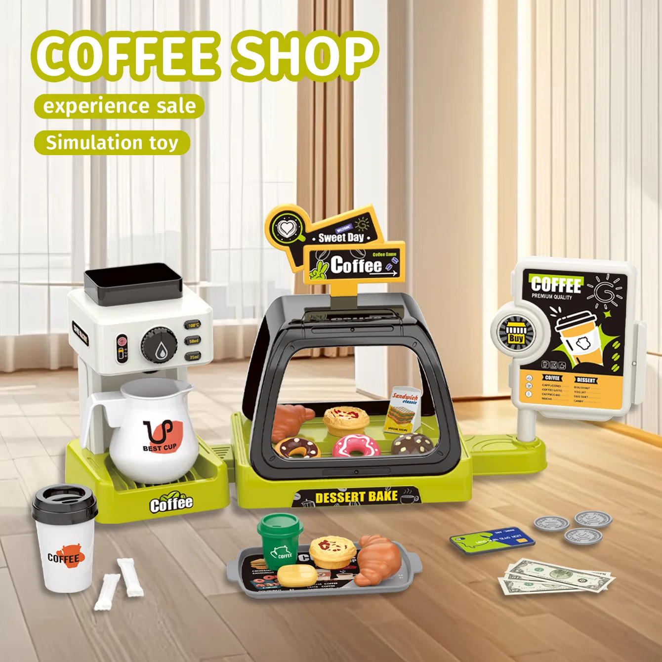 children's-play-house-toy-simulation-coffee-table-3-in-1-dessert-supermarket-mini-checkout-page-set