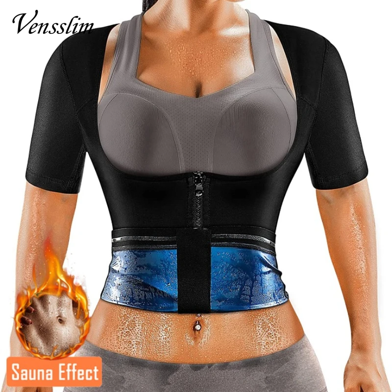 Vensslim Sauna Suits for Women Weight Loss Slimming Sweat Vest Waist Trainer Fitness Body Shaper Zipper Fat Burn Trimmer Tops