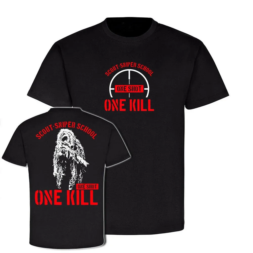 One Shot One Kill. US Army Scout Sniper School T-Shirt 100% Cotton O-Neck Summer Short Sleeve Casual Mens T-shirt Size S-3XL