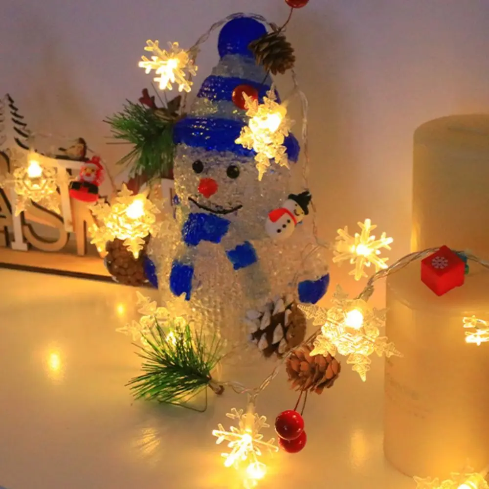 Creative Snowflake Light String 20 LED Warm Light Christmas LED String Lights Battery Powered Cute LED Snowman Light String
