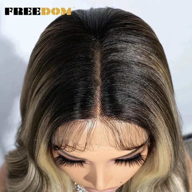 الحرية الجبهة الباروكات للنساء 26 "تسليط الضوء على العسل البني الجسم موجة أومبير شقراء الدانتيل الاصطناعية شعر مستعار تأثيري kl؛''4