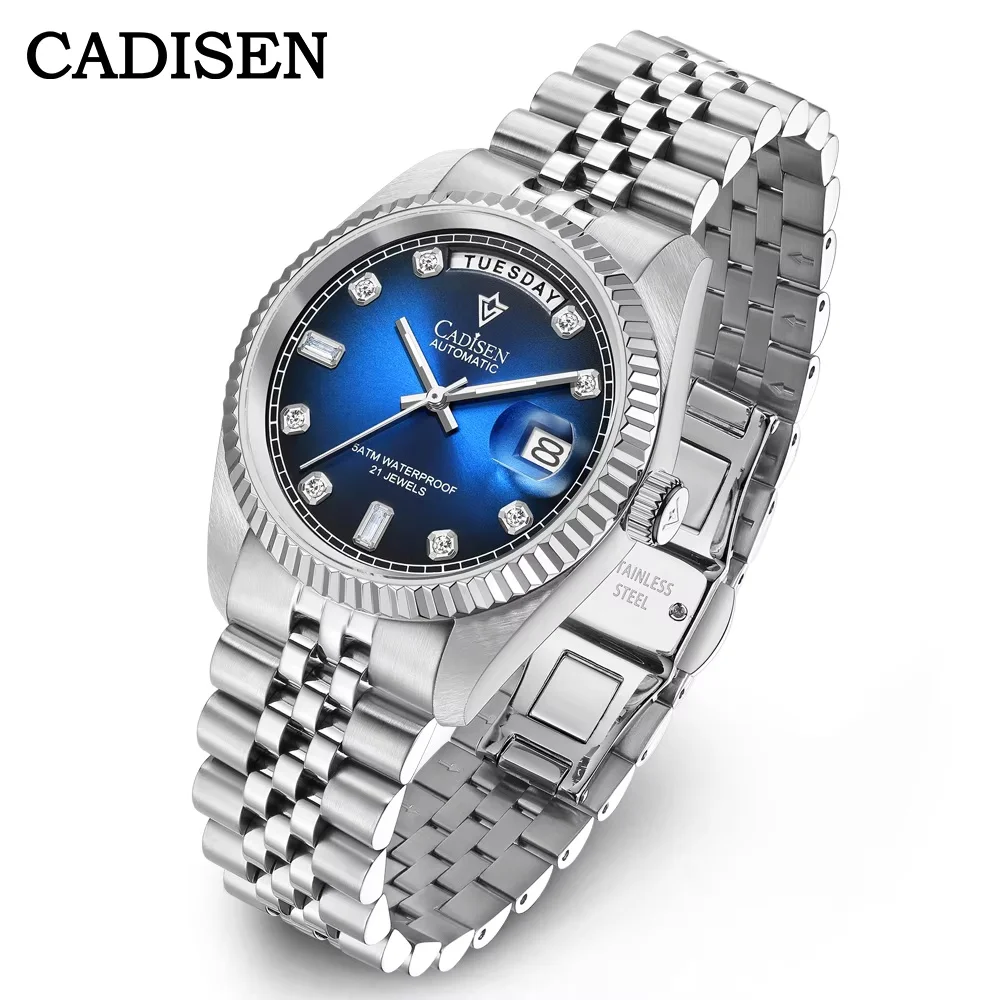 CADISEN 38mm Classic Men\'s Mechanical Watches Week Diamond Dial Luxury Automatic Watch Men Japan MIYOTA Movt Sapphire Crystal