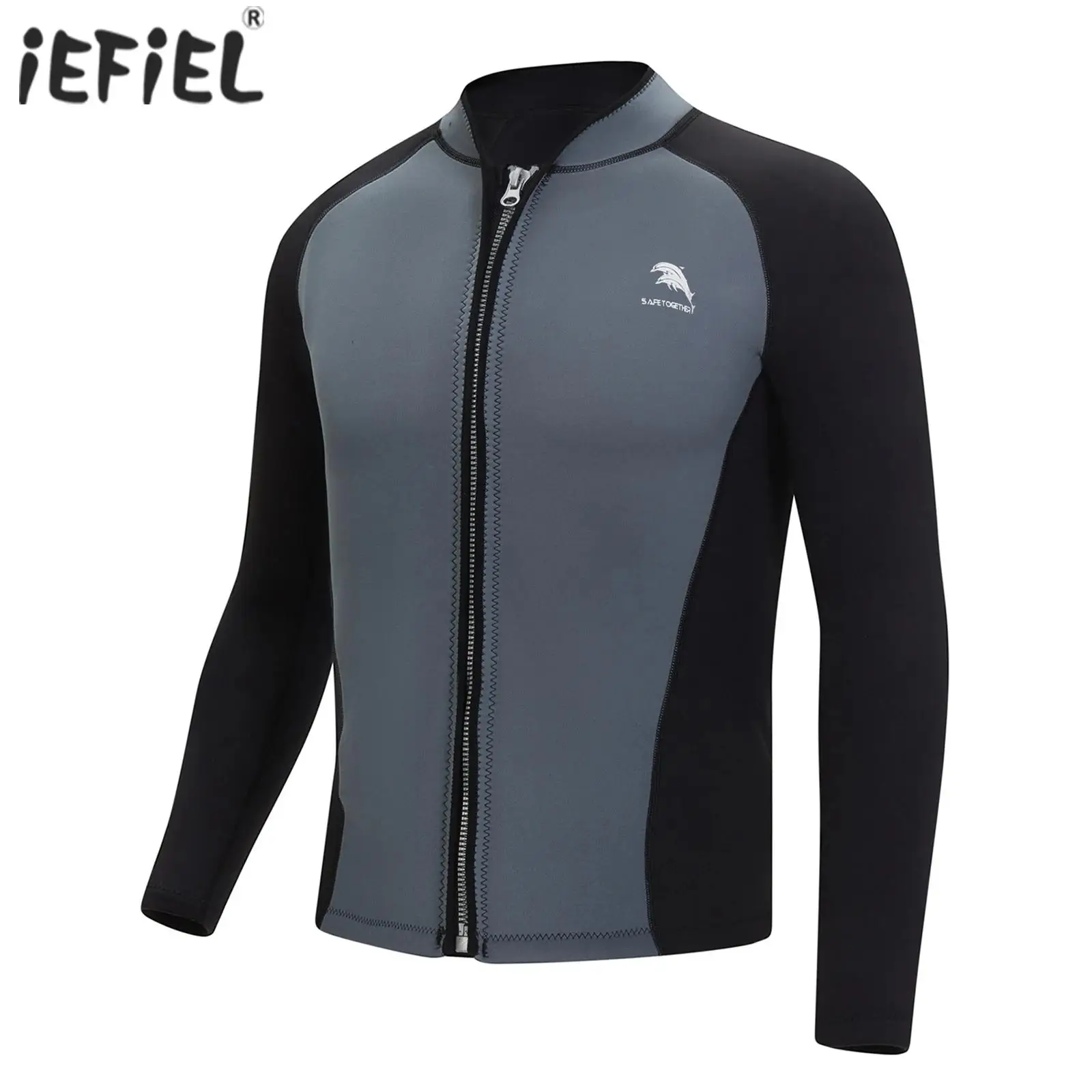 

Mens Swim Rash Guard Coat 2mm Neoprene Wetsuit Tops Stand Collar Long Sleeve Zipper Jacket for Beach Swimming Surfing Snorkeling