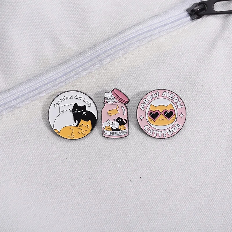 Certified Cat Lady Enamel Pins Cats Anti Depression Brooches Wholesale Lapel Badges Mental Health Jewelry Gift For Pet Lovers