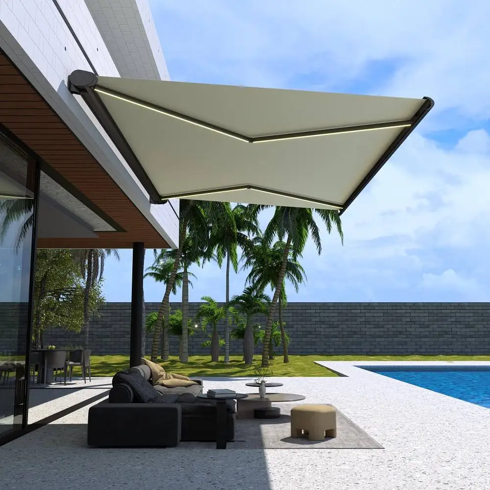 New Design Fashionable Wall Mounted Sunshade Equipped with LED Lights Acrylic Material Awning Rainproof Wear Resistant Canopy
