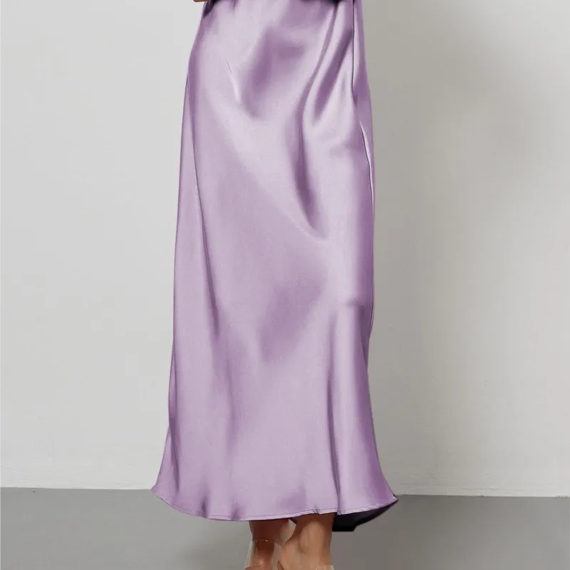 تنورة ميدي عالية الخصر للتخسيس للنساء بلون سادة بحاشية حورية البحر بقصة مستقيمة لخريف وشتاء أساسية Ropa De Mujer #3