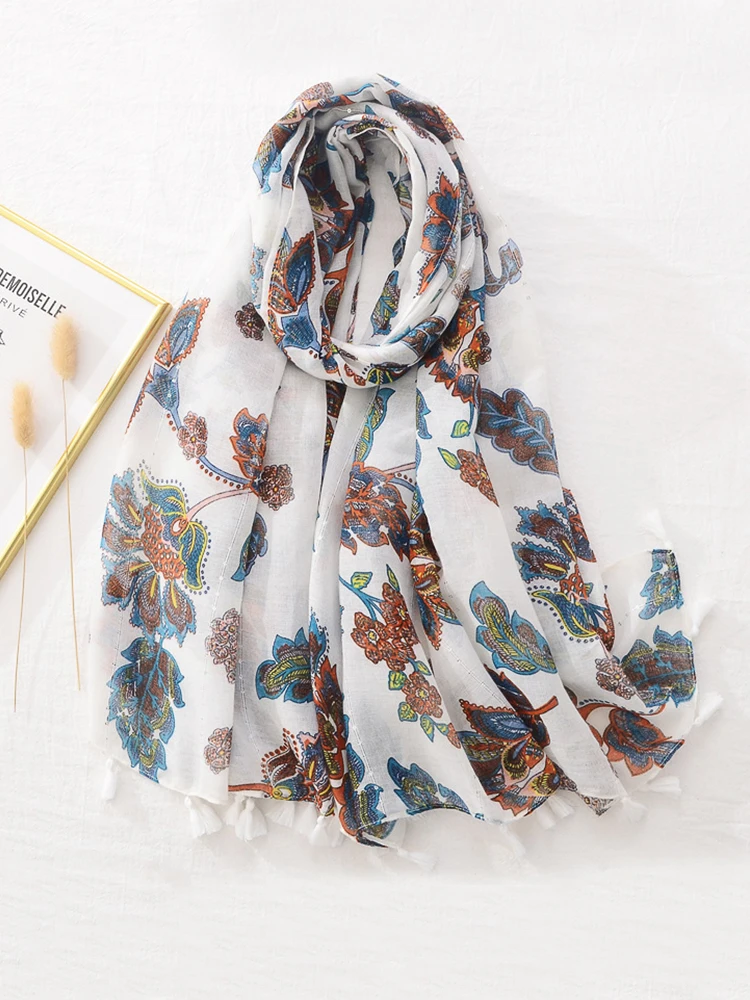 

Хлопковый льняной женский шелковый шарф с блестками и цветочным принтом, шаль Femme Mujer, парео, глушитель, палантины Bufanda, хиджаб, бандана, лето