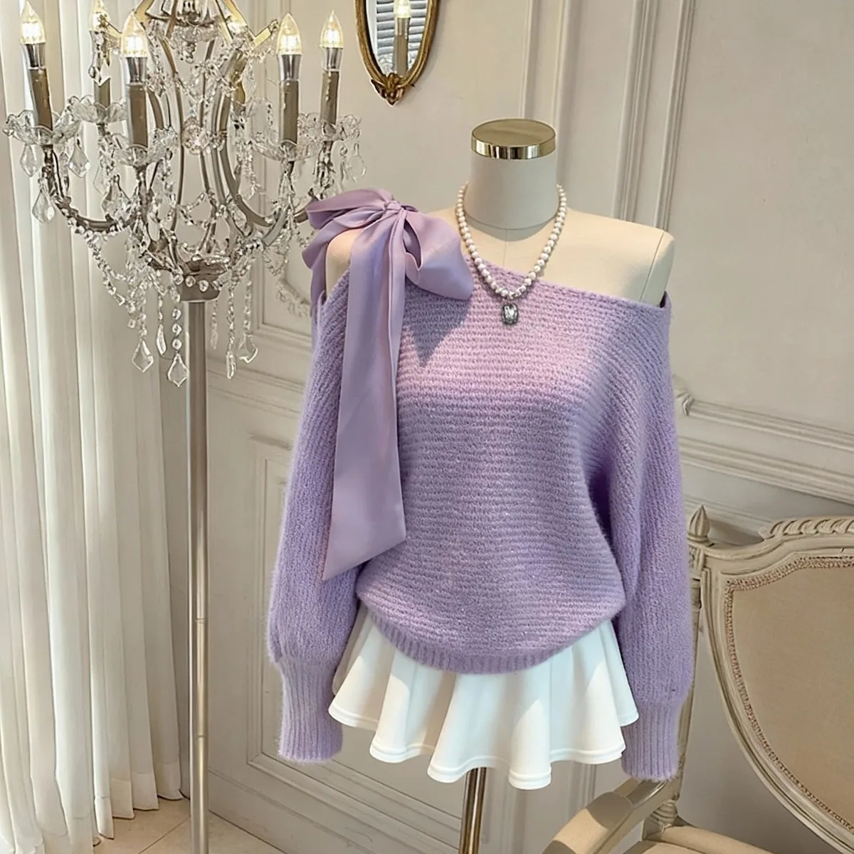 Sweet V-Ne Knitted Sweater with Belt Long Sve Women's Faion Autumn Winter New Sle Loose Fit Woolen  Knot