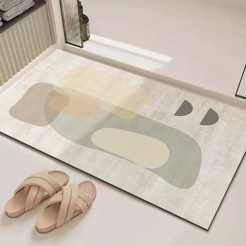 Bathroom Carpet Diatom Mud Absorbent Non-slip Floor Mat Solid Color Geometric Pattern Rug Toilet Doorway Mats Home Decor Rugs