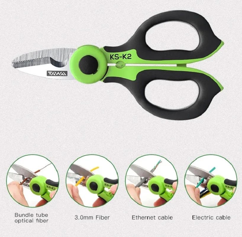 

TAWAA KS-K2 Portable Fiber Optic Kevlar Cutter Serrated Kevlar Scissors Stainless Steel Blade for Non-slip Sharp Durable Cutting