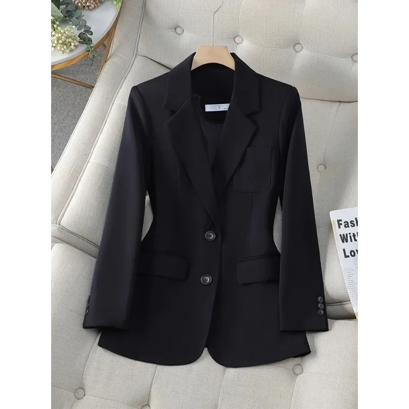 Blazer monocromático de peito único feminino, manga comprida, jaqueta feminina, moda de trabalho, rosa, preto, café, outono, inverno