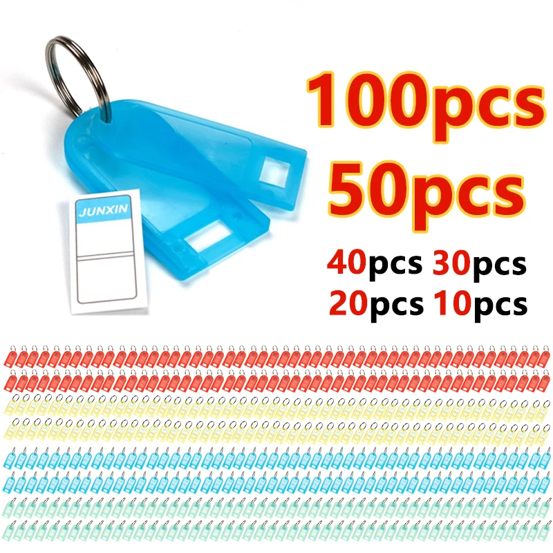 

1/100 Pcs Multicolor Plastic Keychain ID Label Tags in 4 Colors - Ideal for Luggage Hotel Use & Number Classification Key Rings