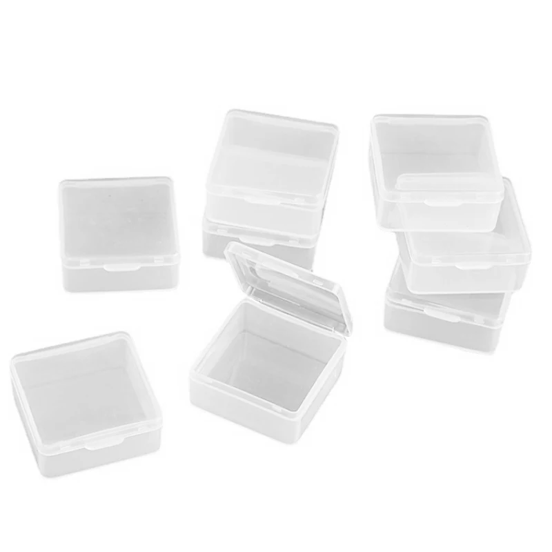 Caja de almacenamiento transparente de plástico, caja cuadrada para artículos pequeños, cajas de embalaje, contenedor de cuentas de joyería, organizador de artículos diversos