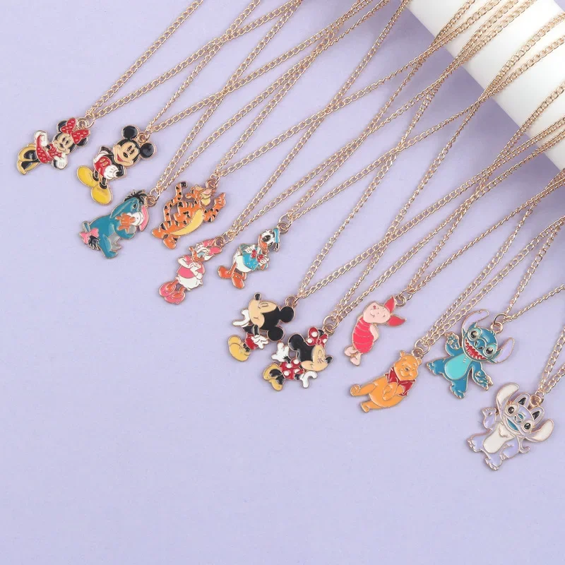 Disney Cartoon Cute Mickey Minnie Tigger Pooh Bear Stitch Pendant Necklaces for Women Accessories Jewelry Birthday Party Gifts