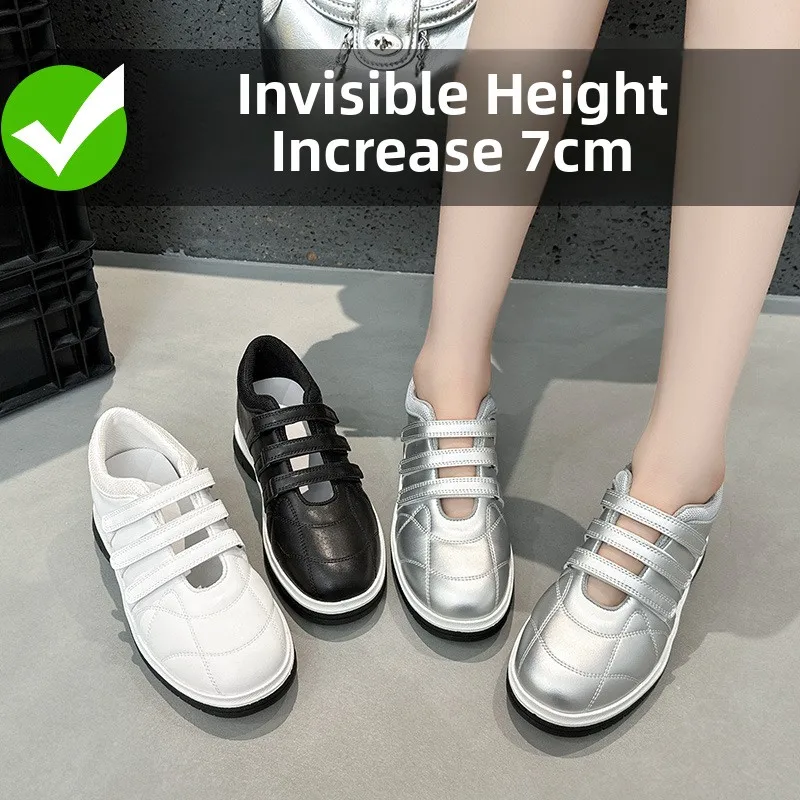 

Invisible Heightening 7CM Leisure Sports Shoes Small Fragrance Style Three-Line Magic Tape Diamond Pattern Shoes Breathable N...