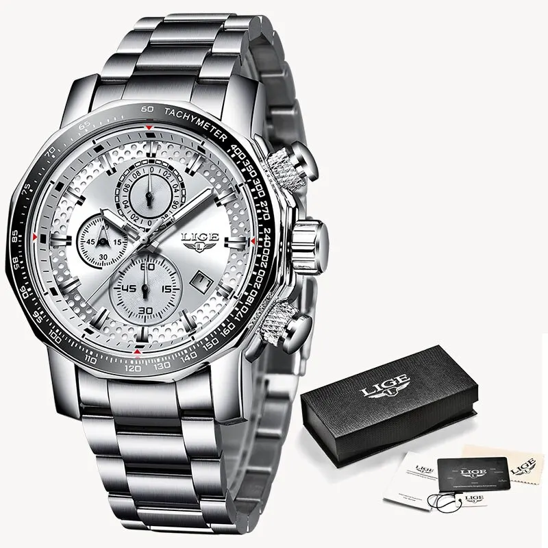 Neue sport chronograph herren uhren top marke luxus volle stahl quarz uhr wasserdicht große zifferblatt uhr männer montre homme