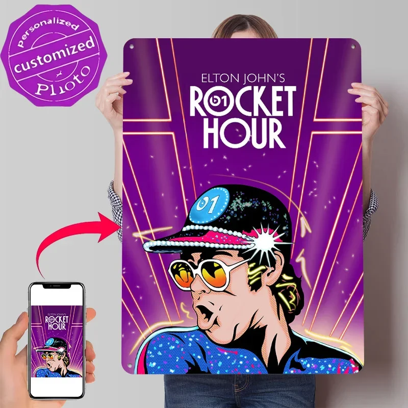 Elton Rocket Hour Poster Retro 3D Printed Metal Signs Customized Wall Hanging Gift for Gaming Room Decoration Man Vintage Decor