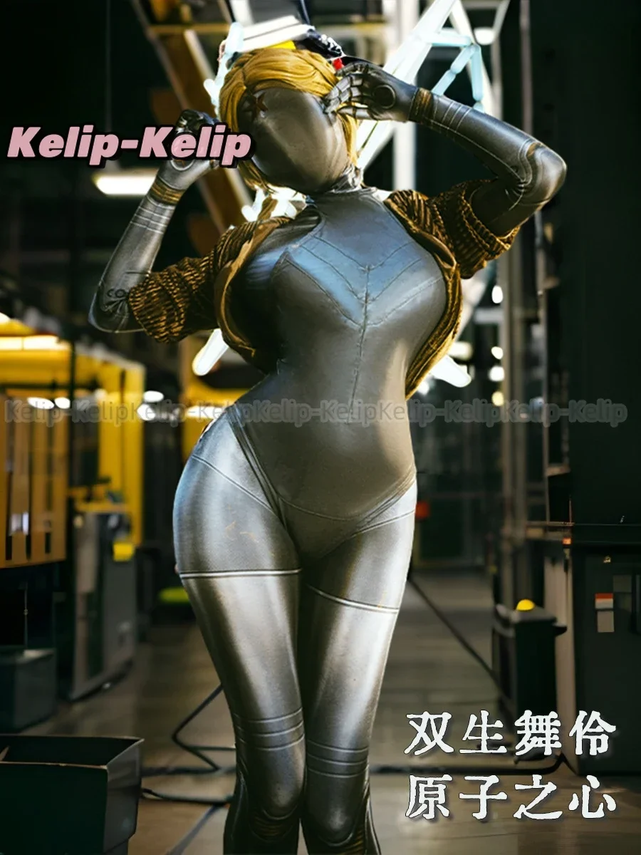 الذرية القلب تأثيري حلي روبوت التوائم تأثيري بذلة لعبة اليسار واليمين الذرية القلب الشكل ديكسي ارتداءها شعر مستعار أشقر