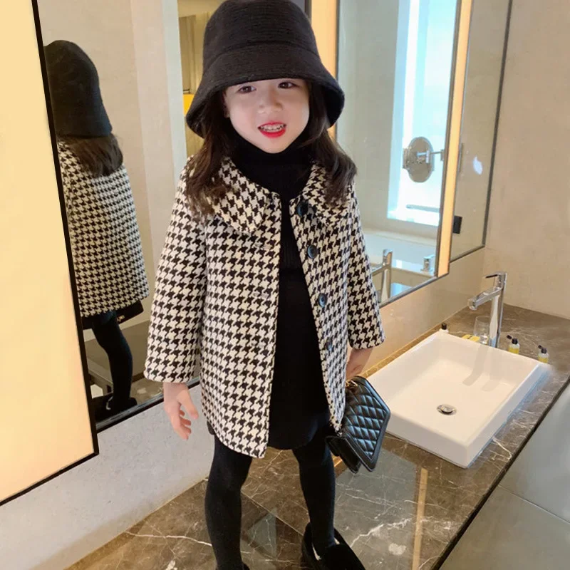 Girls Coat Autumn Winter Thick Long Jacket Korean Version Loose Fashion Children Trench Warm Elegant Retro England Style Tops