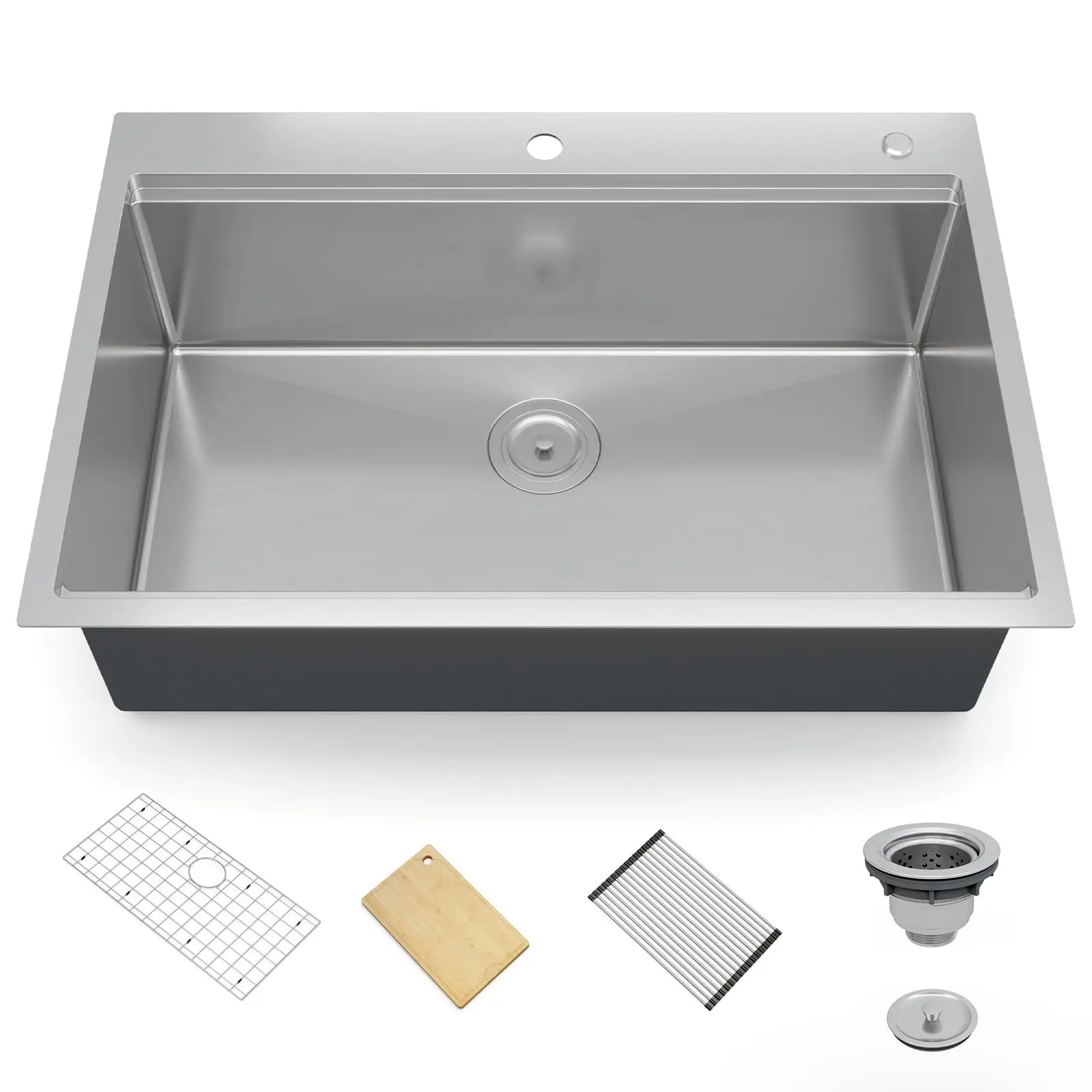 30 Inch 16 Gauge Kitchen Sink Single Bowl Workstation