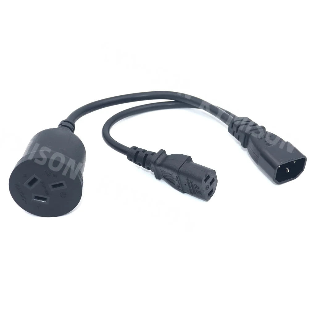 IEC320 C14 Plug 3-Prong Male Power Cable Cord AC Power Adapter to C13 + Australia Type Female Socket Y Splliter Power Cord