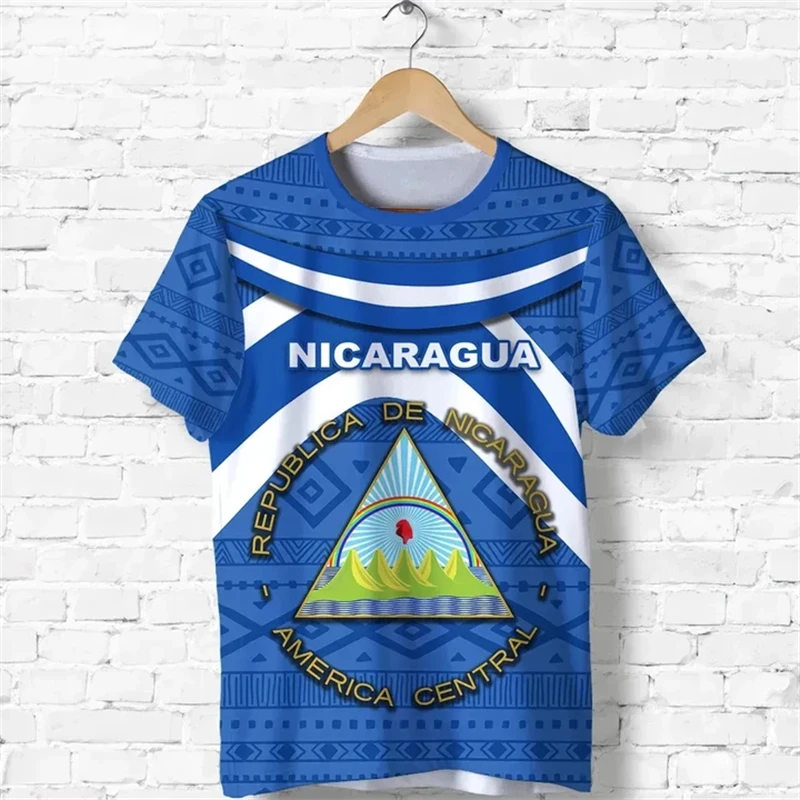 The Republic-of Nicaragua Map Flag 3D Printed T Shirt Nicaragua Emblem Graphic T-shirts Men Fashion Short Sleeves Tee Shirts Top