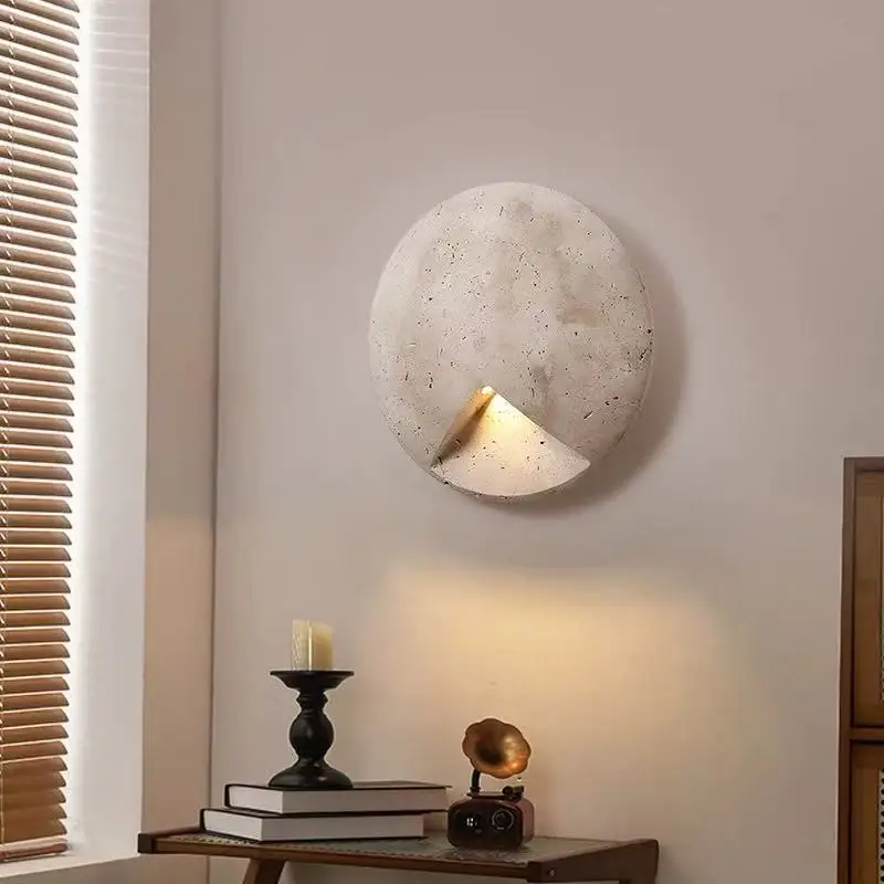 Lampada da parete in marmo naturale di lusso leggero Camera da letto Soggiorno Portico Lampada decorativa in travertino giallo