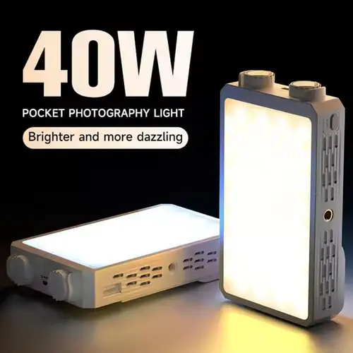 Imagen 1 del producto Luz LED portátil para cámara de 40W, luz de relleno portátil de 2800K-9000K, lámpara de iluminación para fotografía de bolsillo recargable de 4400mAh