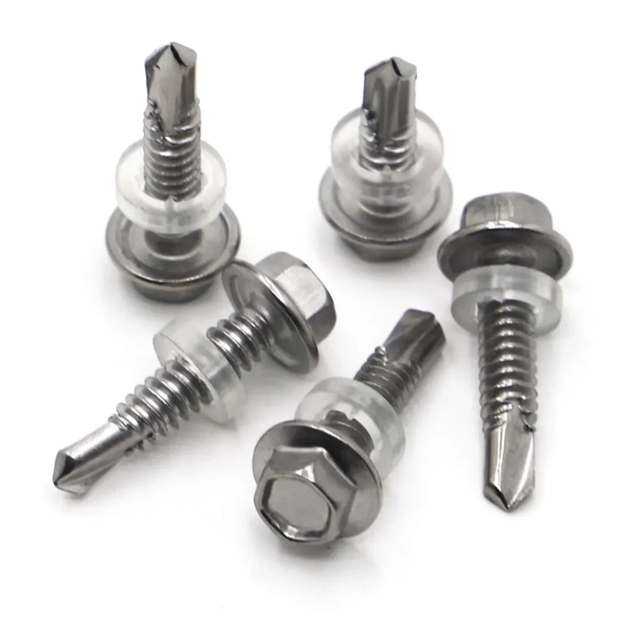 10pcs M5.5 M6.3 410 Stainless Steel External Hexagonal Drill Tail Screws Stainless Steel Self Tapping TEK Screw Series 2