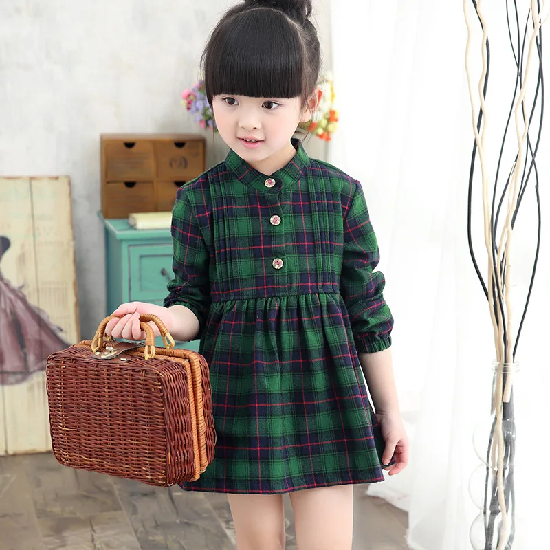 Dresses For Girls 2022 Spring Autumn Cotton Children Princess Dress Kids Clothing Plaid Long Sleeve School Dresses