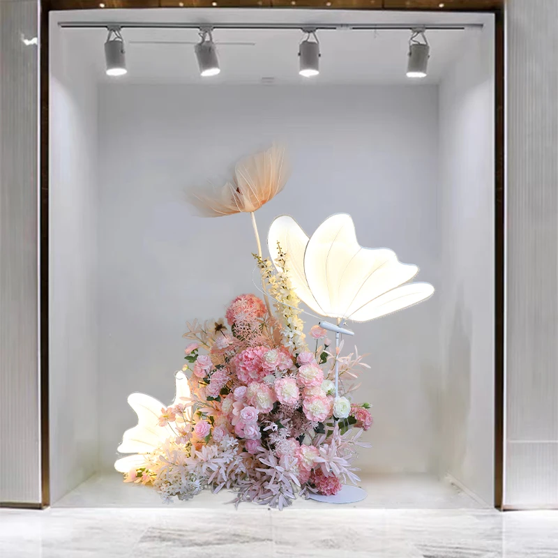 

Pink window decoration simulation flower art scene arrangement, live stream exhibition hall activity dp point Meichen ornament