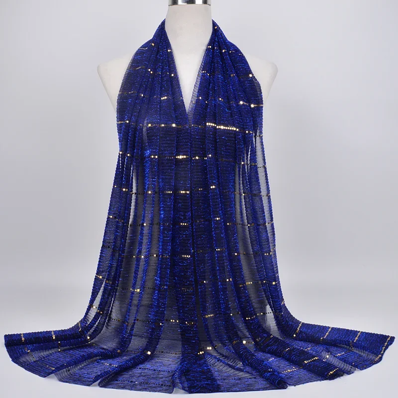

New sequined lace silk scarf Muslim bag head solid color European and American foreign trade scarf dual-purpose gauze women